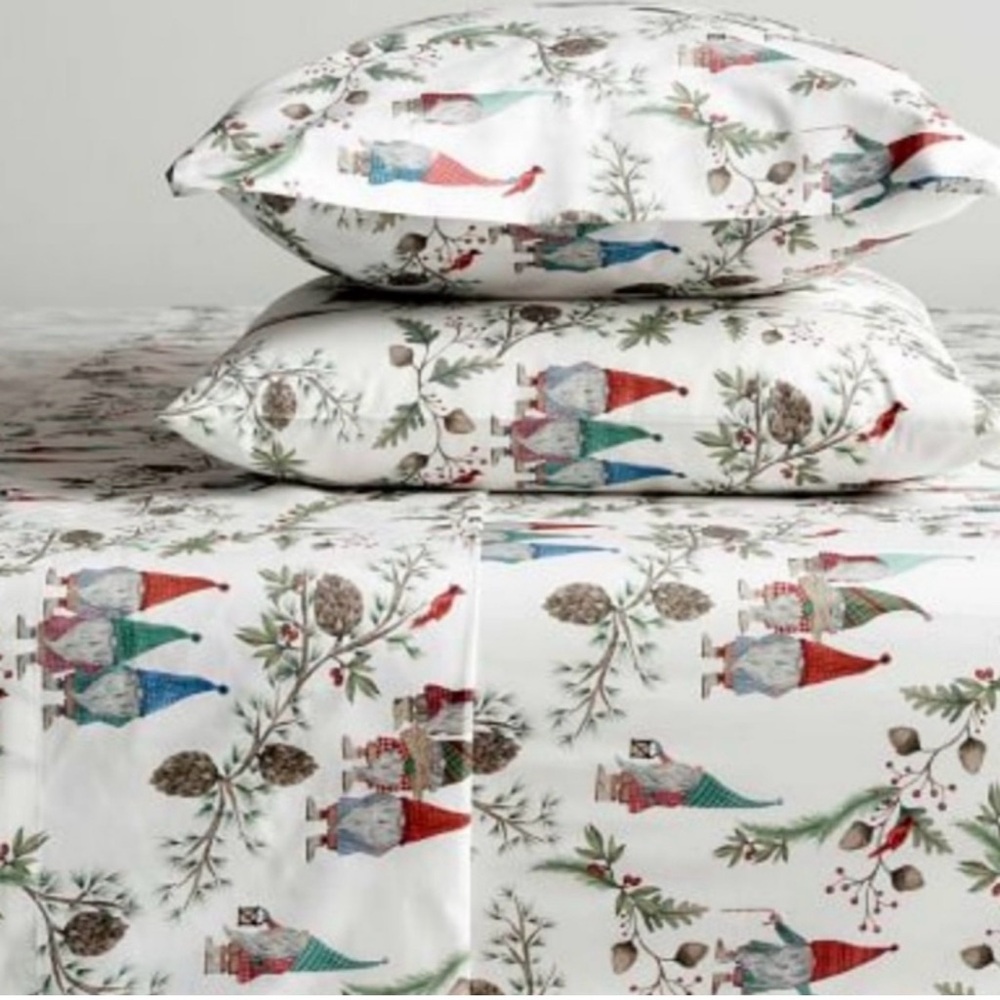 Pottery Barn Forest Gnome QUEEN Cotton Percale Sheet Set